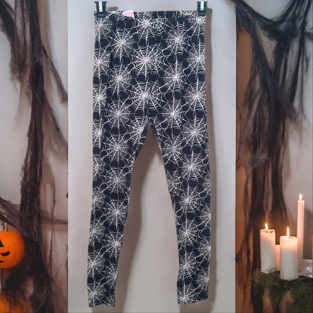 No Boundaries Girls Black & White Halloween Spider Web Leggings Size Small (3/5)